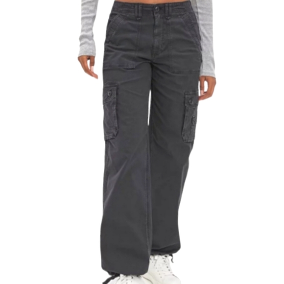 American Eagle Outfitters Pants - American Eagle AEO Baggy Jogger Cargo Ankle Tie Pants Faded Charcoal Black Sz 12